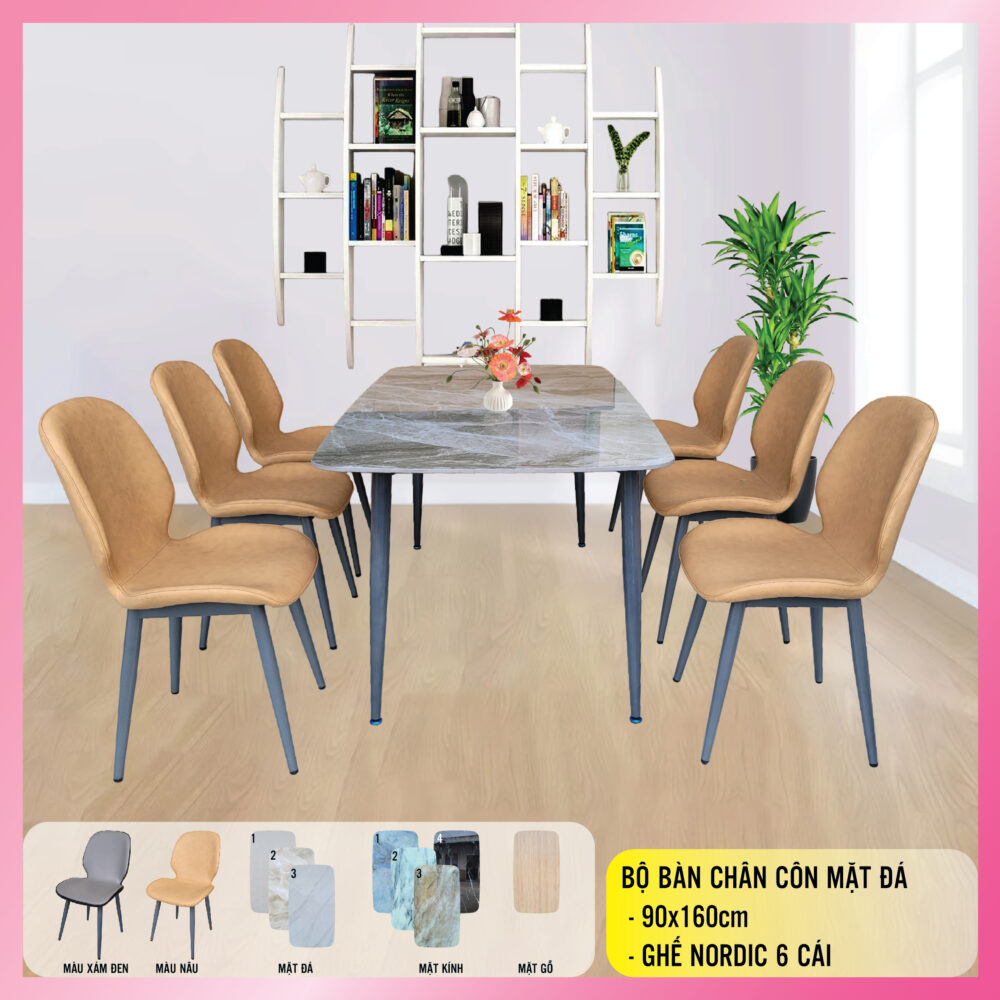 Bàn ăn chân côn 70x120, 80x140, 90x160, 90x180