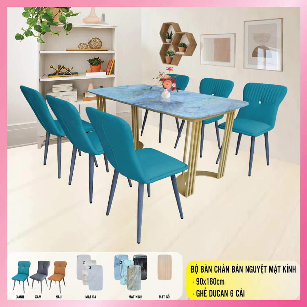 Bàn ăn chân bán nguyệt 90x160, 90x180