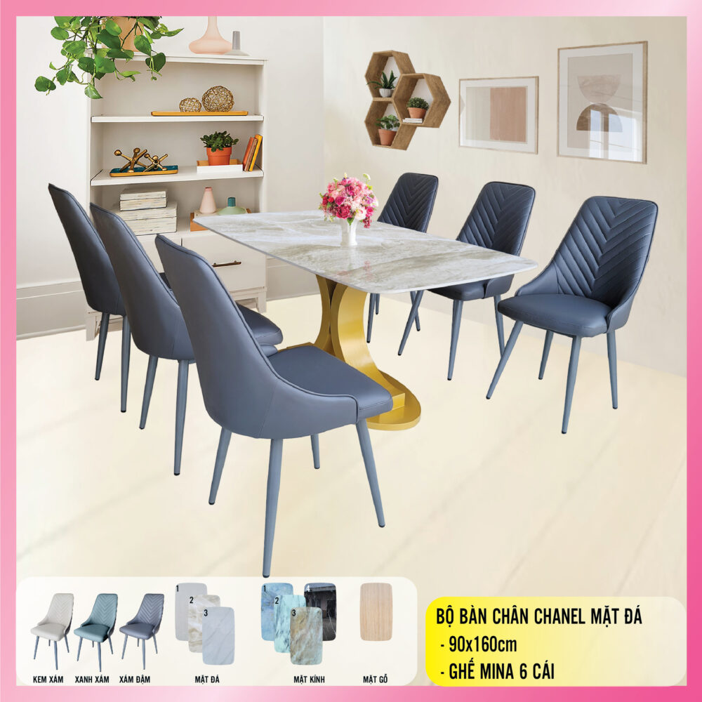 Bàn ăn chân Chanel 90x160, 90x180