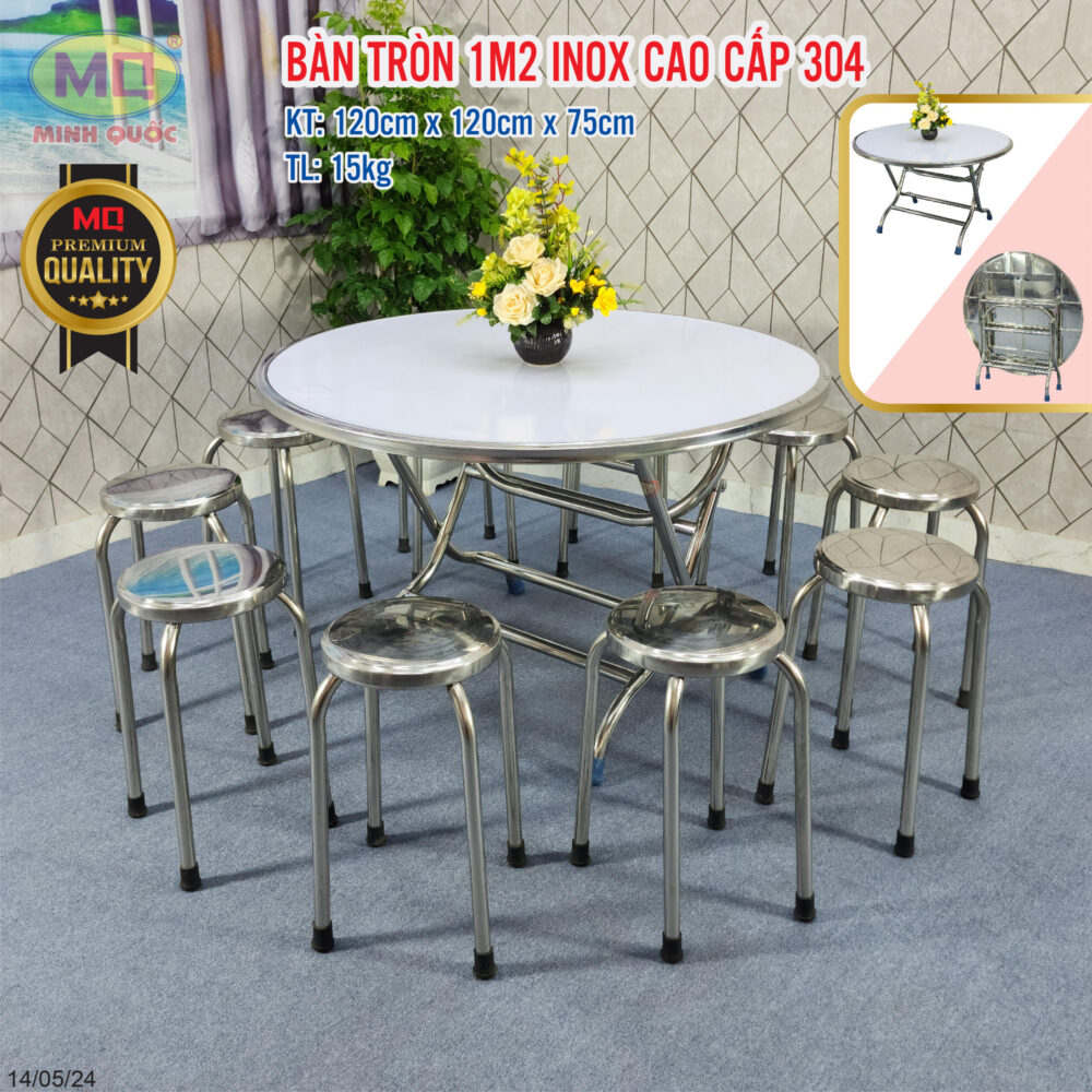Bàn tròn 1m2 inox 304 cao cấp