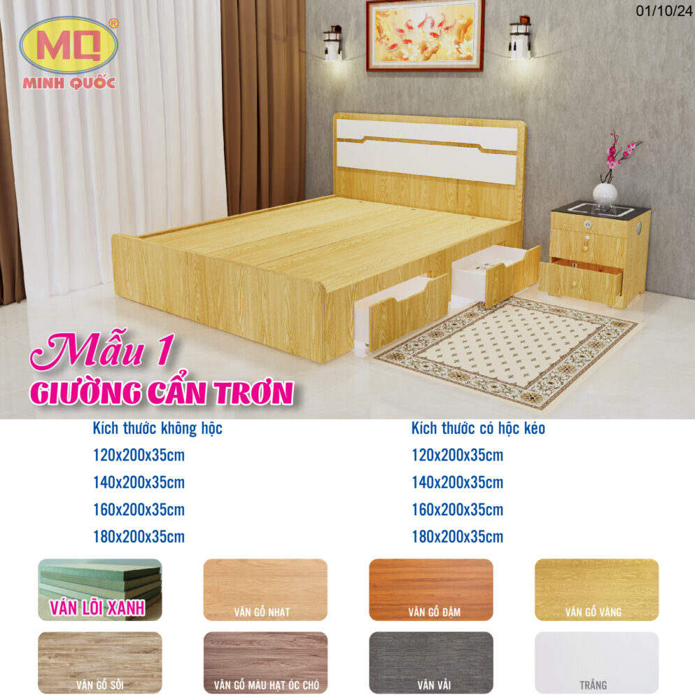 GIƯỜNG GỖ MẪU 1 - GIƯỜNG CẨN TRƠN