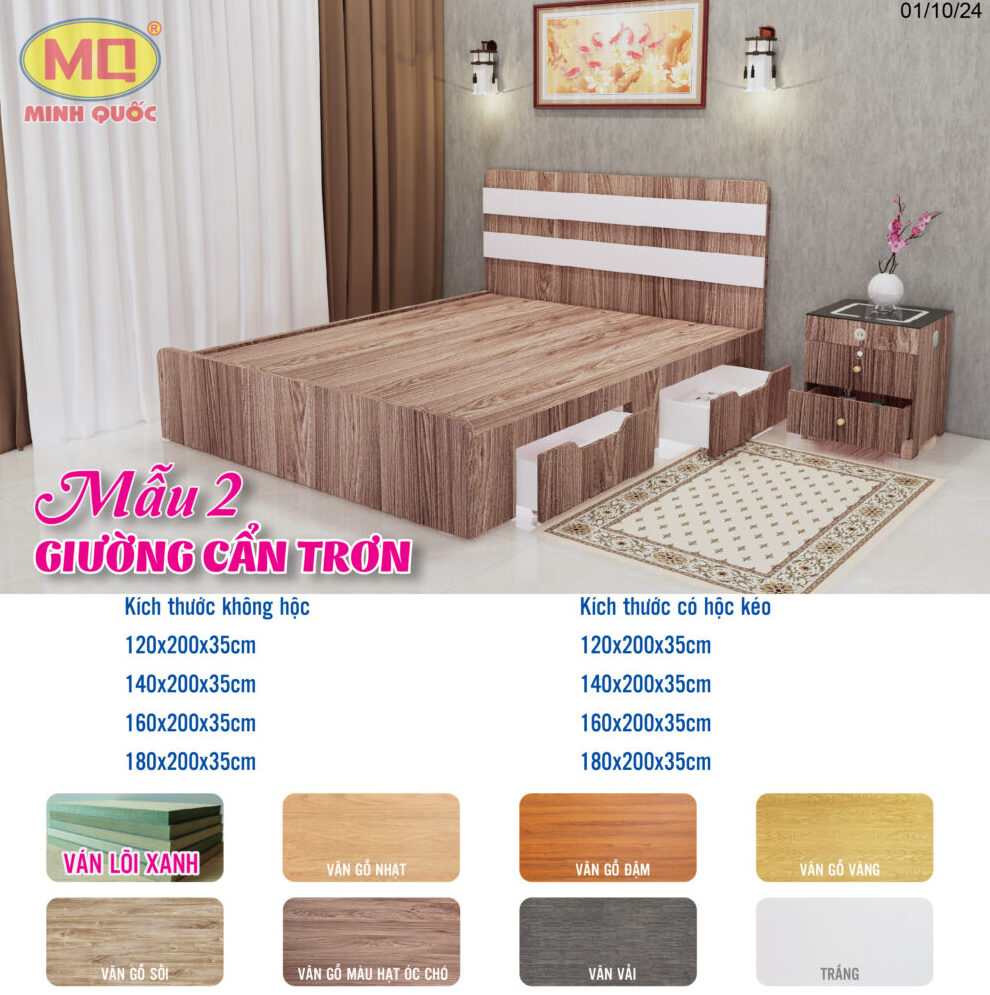 GIƯỜNG GỖ MẪU 2 - GIƯỜNG CẨN TRƠN