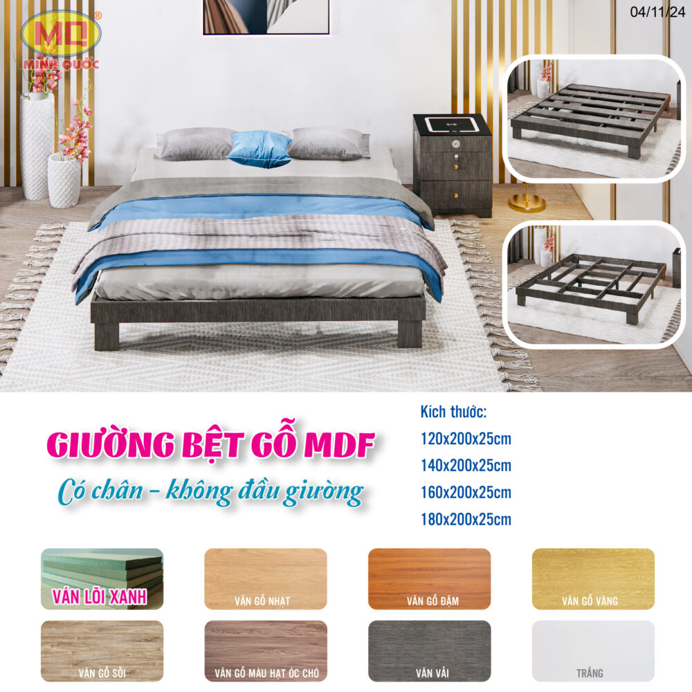 Giường bệt gỗ MDF - Có chân, không đầu giường