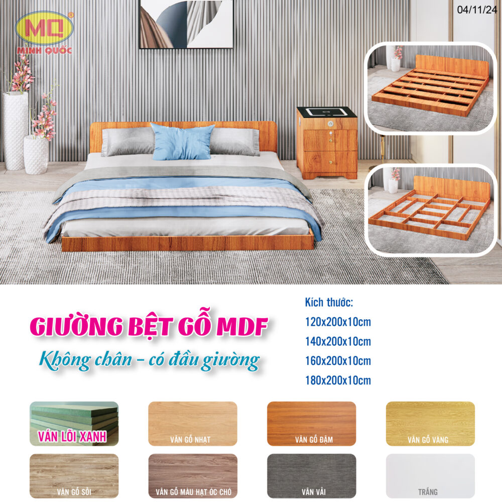 Giường bệt gỗ MDF – Không chân, có đầu giường