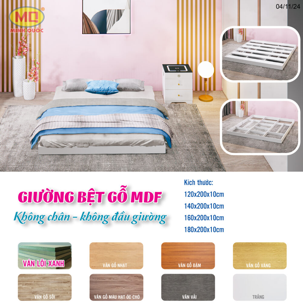 Giường bệt gỗ MDF - Không chân, không đầu giường