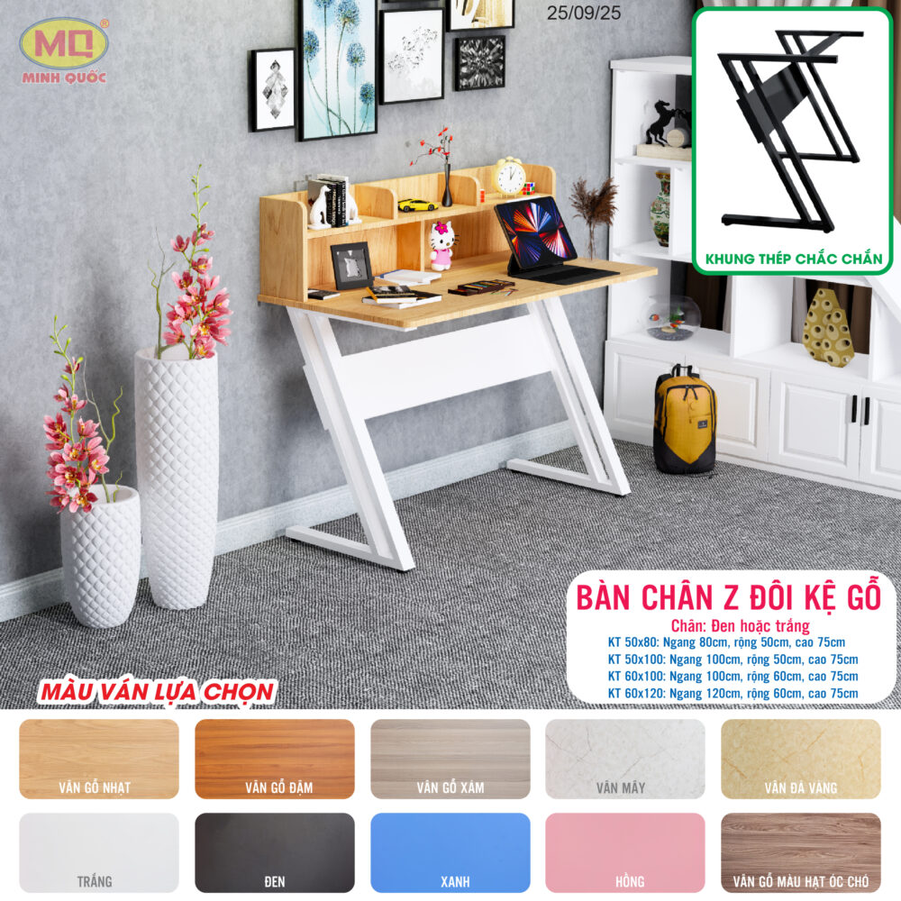Bàn chân Z đôi kệ gỗ 50x100, 60x120