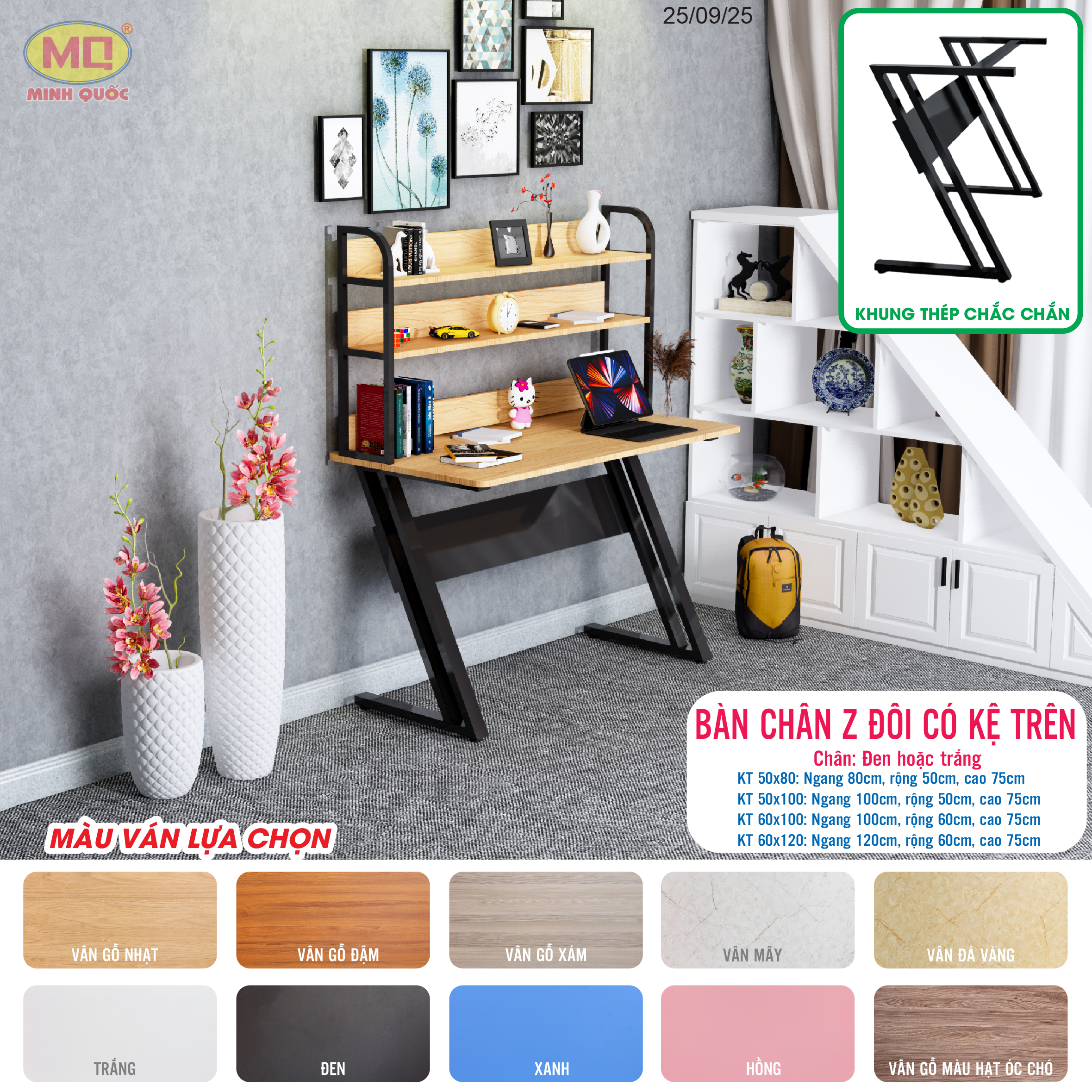 Bàn chân Z đôi kệ trên khung sắt 50x100, 60x120