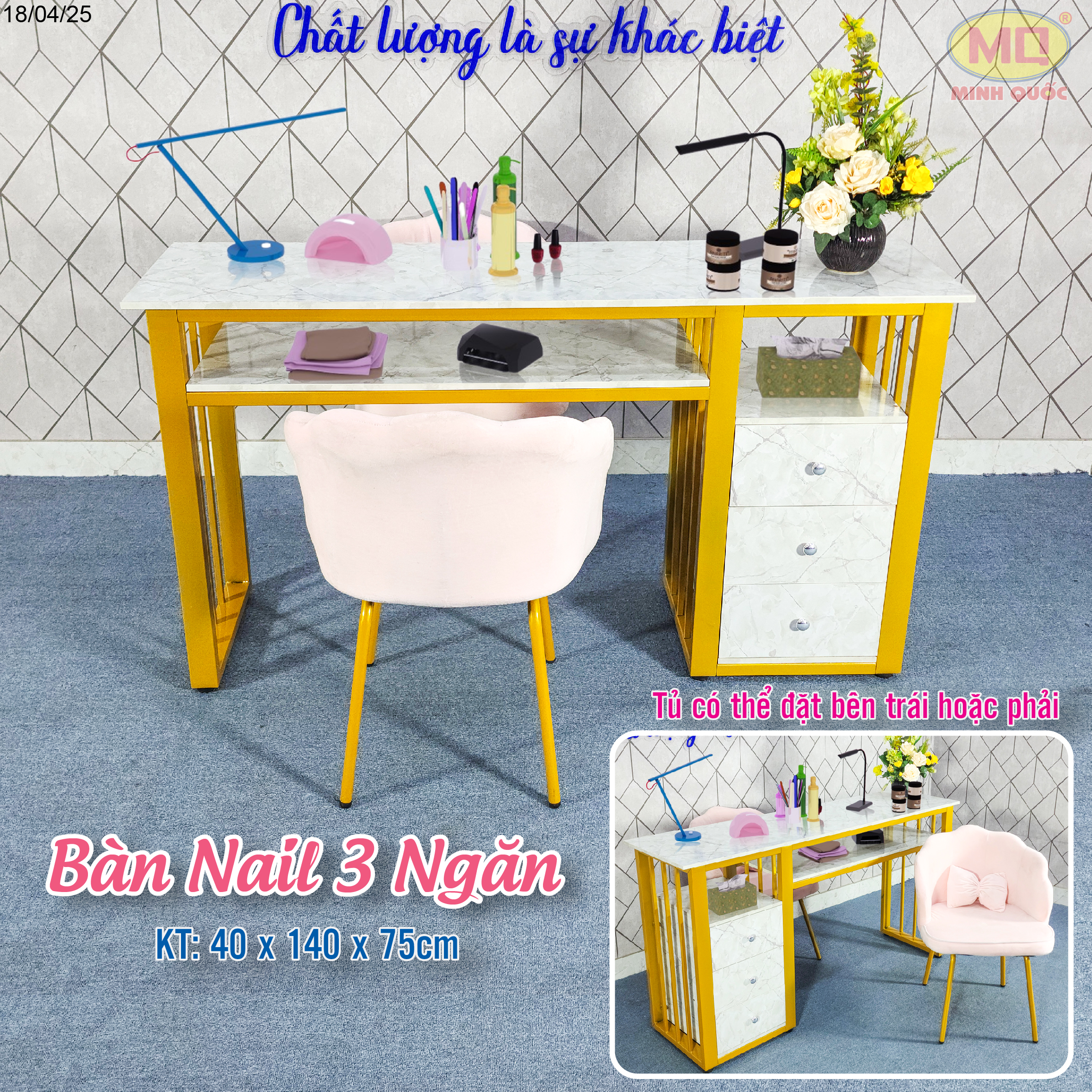 Bàn nail 3 ngăn 140 x 40 x 75 cm