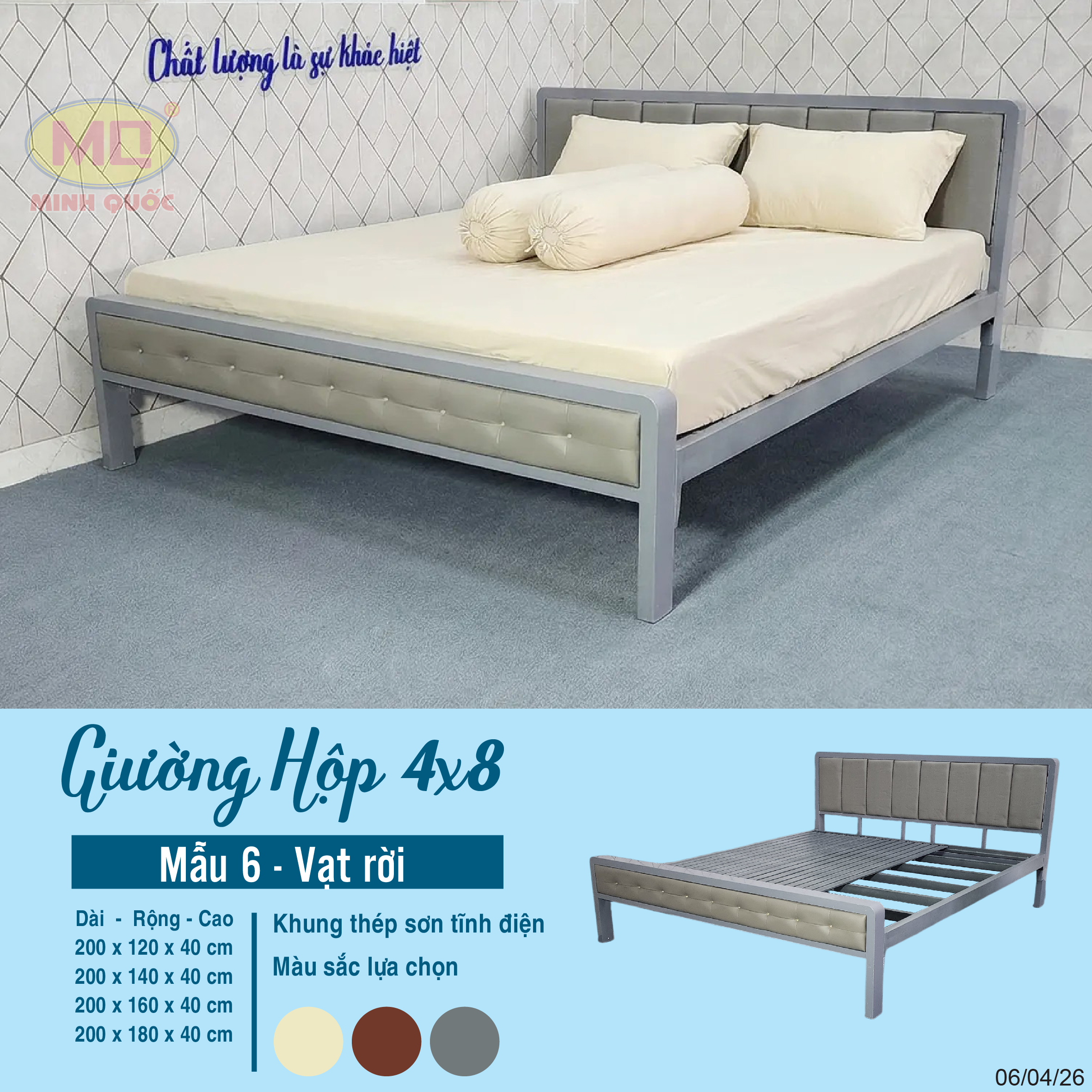 GIƯỜNG SẮT CAO CẤP HỘP 4X8 – MẪU 6
