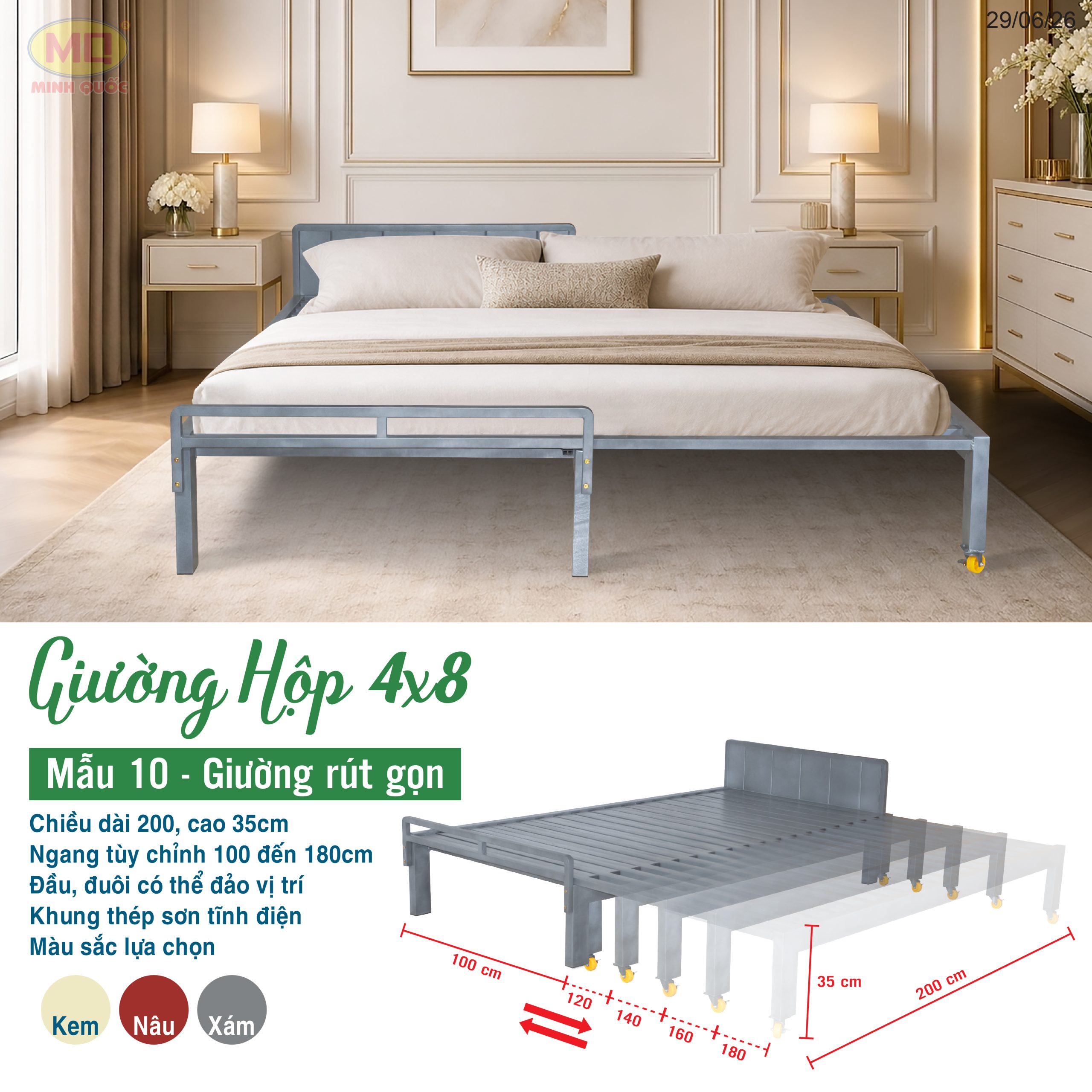 Giường hộp 4×8 sơn tĩnh điện rút gọn – Mẫu 10