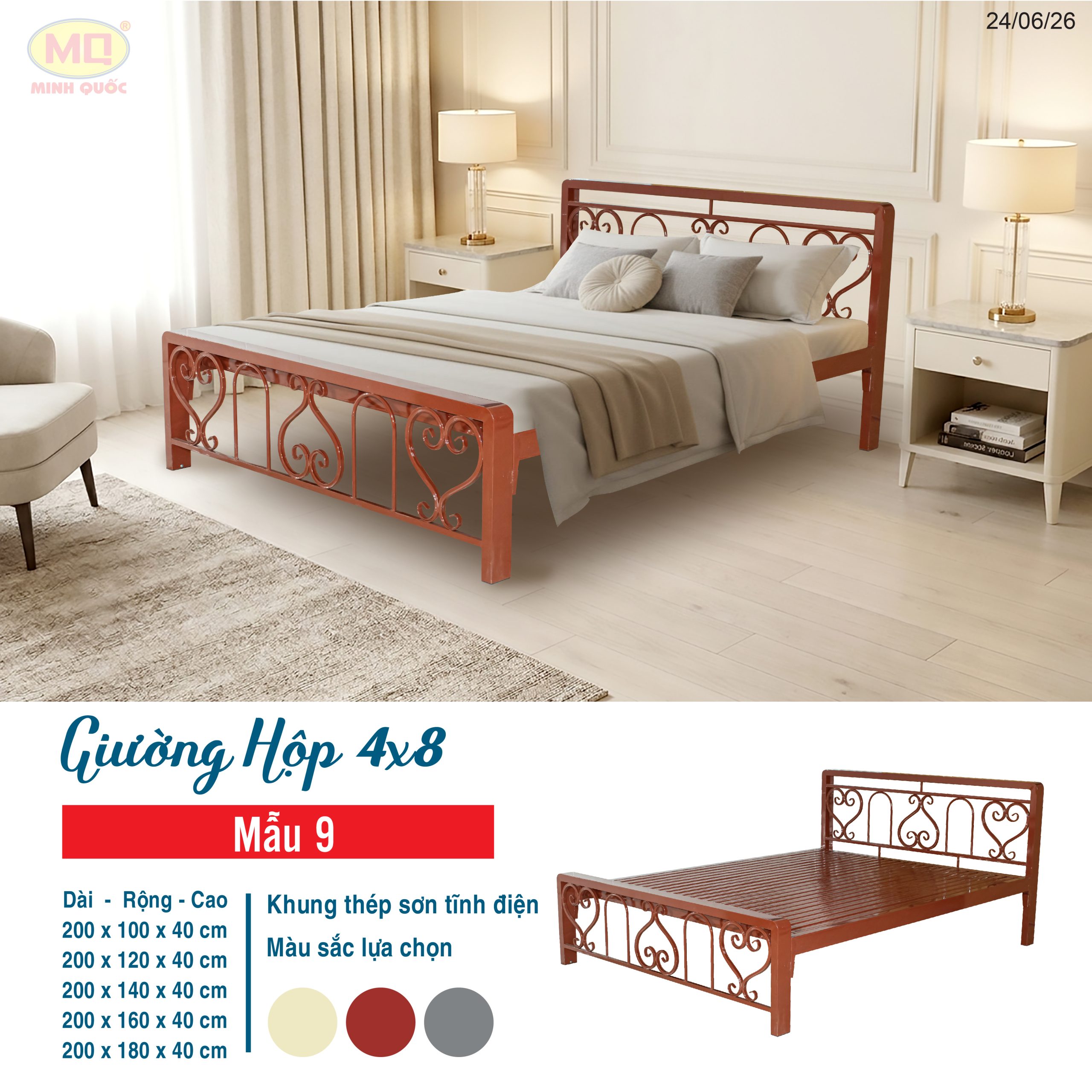 Giường hộp 4×8 sơn tĩnh điện – Mẫu 9