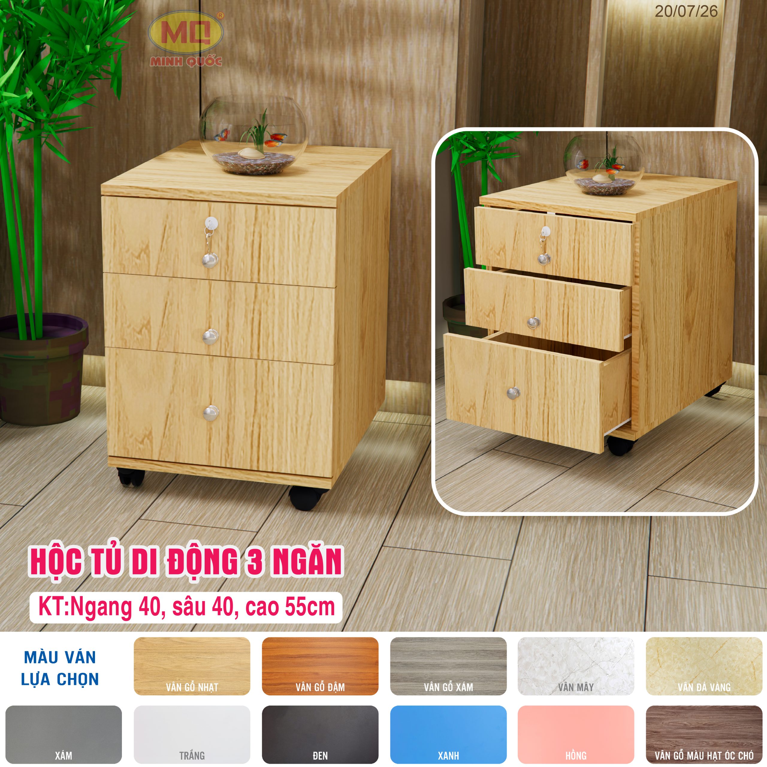 HỘC TỦ DI ĐỘNG 3 NGĂN